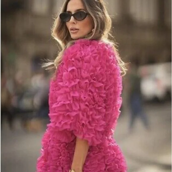 Zara Pink Ruffled Knit Coat. Sold out online. Size M. - Picture 2 of 8